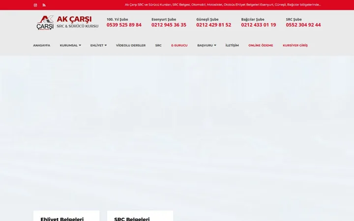 Ak Çarşı SRC ve Sürücü Kursları web sitesi – akcarsisurucukurslari.com