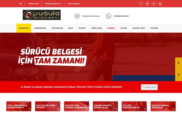 Pusula Sürücü Kursu web sitesi – pusulasurucukursu.com