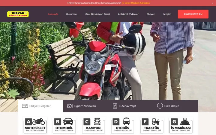 Rıdvan Sürücü Kursu web sitesi – ridvansurucukursu.com