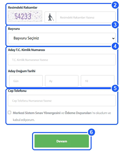 Sınav ücreti – adım 2: Resimdeki rakamları yazın