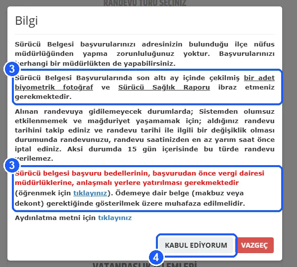NVİ randevu – adım 3: Bilgilendirme metnini okuyun