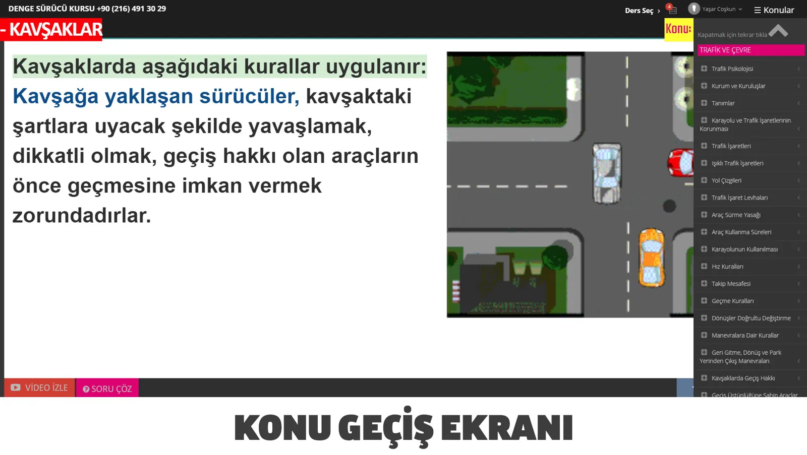 Sürücü Kursu E-Ders Uygulaması – Konu geçiş ekranı